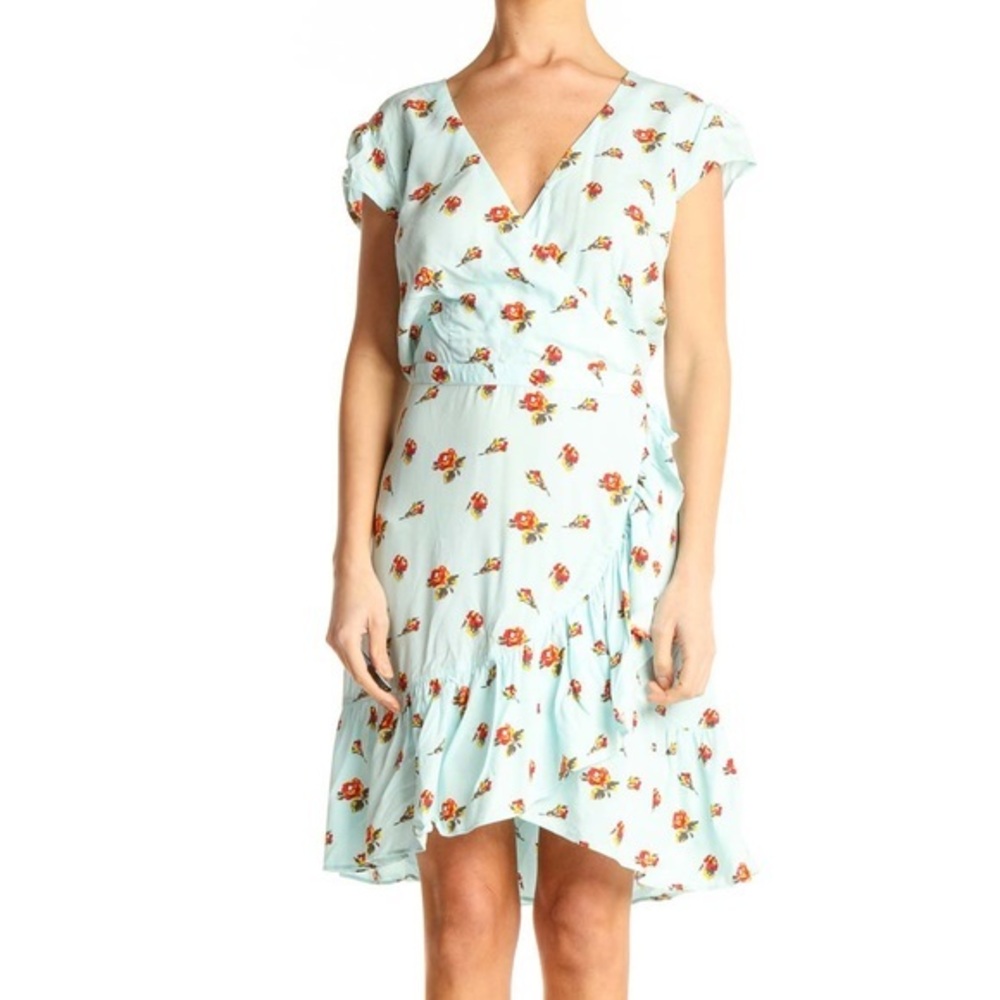 J. Crew Mercantile Blue Floral Wrap‎ Dress Size 2